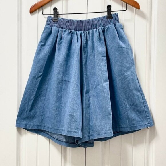 High Waist Flouncy Chambray Denim Shorts Blue - Picture 2 of 9